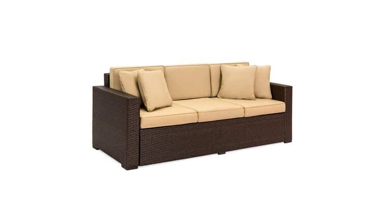 BCP Outdoor Wicker Patio Furniture Sofa 3 Seater Luxury Comfort Brown Wicker | Rental