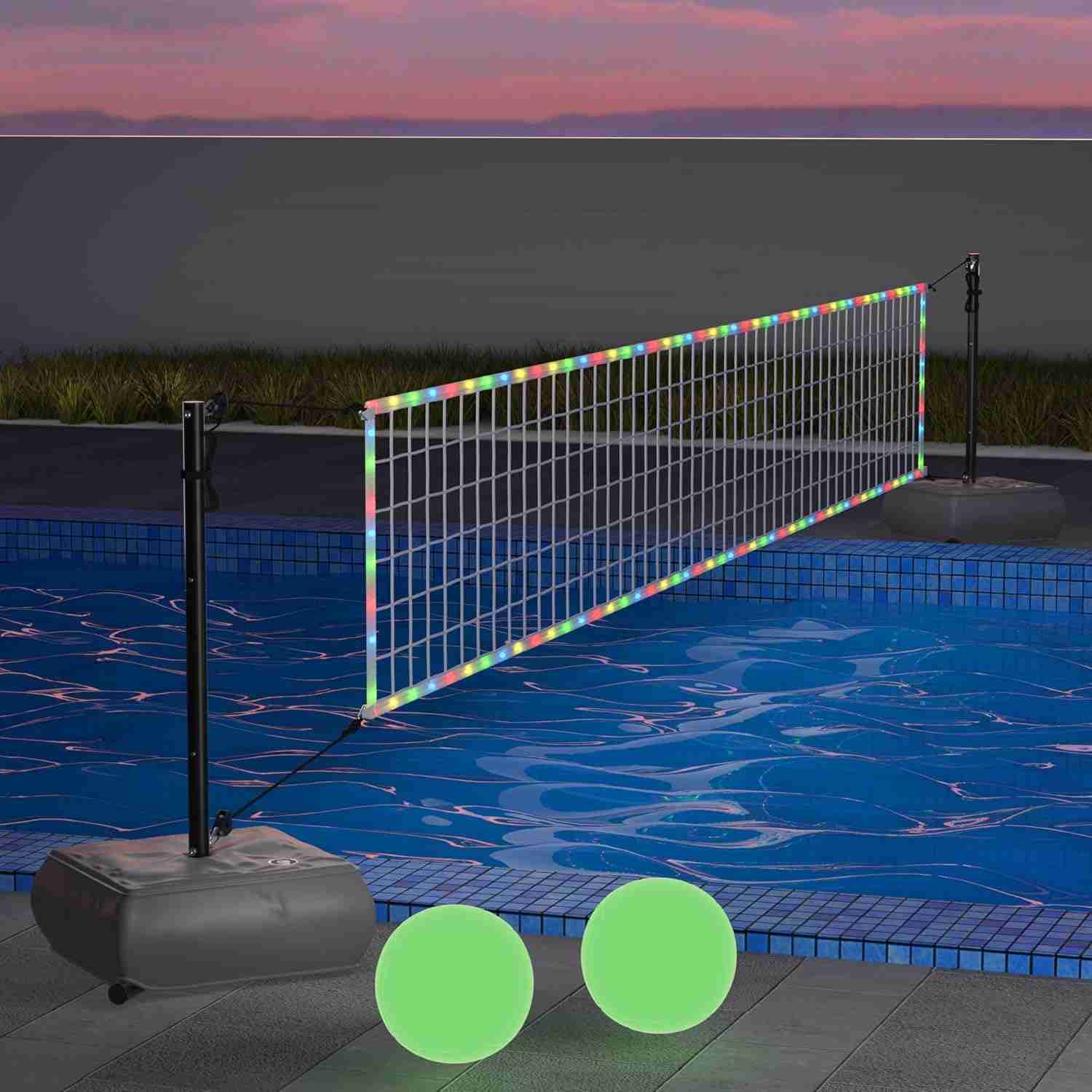 Cofiyard Pool Volleyball Net with Lights, Portable Volleyball Set for Outdoor Pools, Adjustable Length 15-41 Feet, Suitable for Multiple Inground Pools with 2 Glowing Volleyballs and Weighted Bases : Toys & Games | Rental