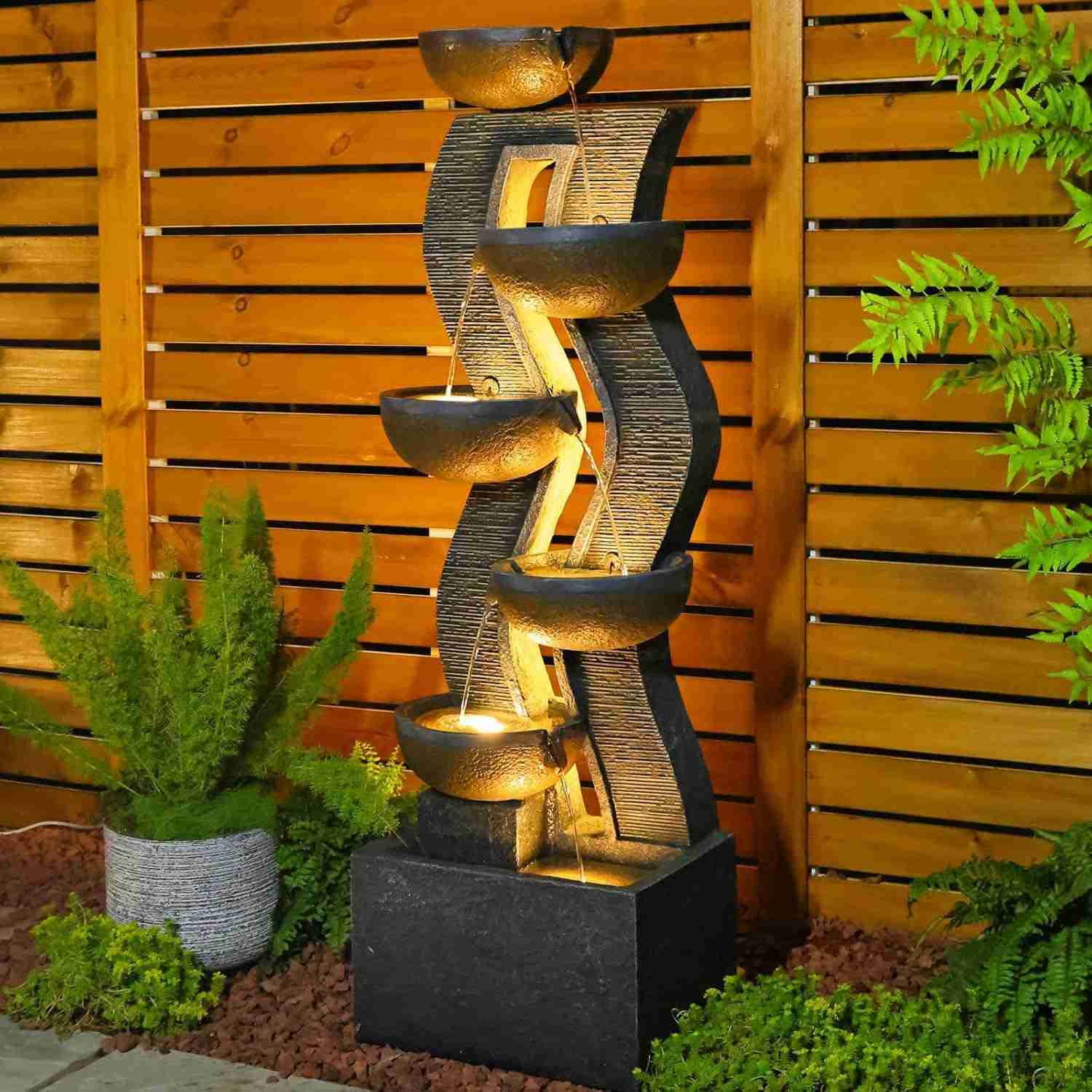 Takamota 52.8" Tall Outdoor Water Fountain with Lights, 6-Tier Cascading Resin Waterfall Feature for Porch, Garden, Yard, Deck, Patio – Large Freestanding Outdoor Fountain and Waterfall Outside Decor : Patio, Lawn & Garden | Rental