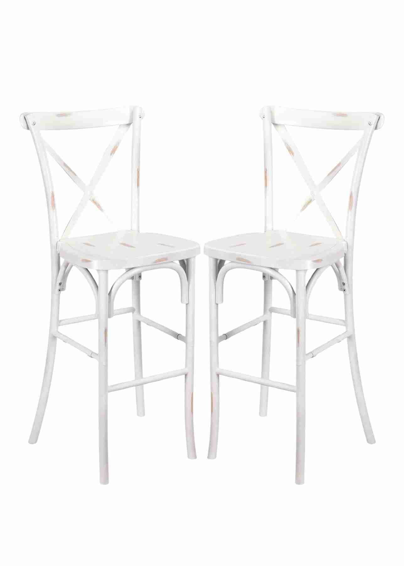 White Distressed Resin Steel Skeleton™ Cross Back Barstool - 2 Pack - Some Assembly Required | Rental