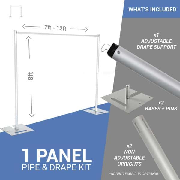 1-Panel Pipe and Drape Kit / Backdrop - 8ft Tall (Non-Adjustable - 1.5" Break Apart Uprights) | Rental