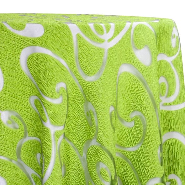 Contempo Scroll Sheer Table Linen in Green | Rental