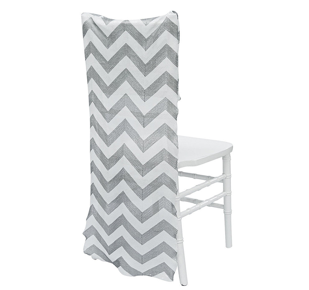 Chevron Sequins Chair Back - Silver/White | Rental
