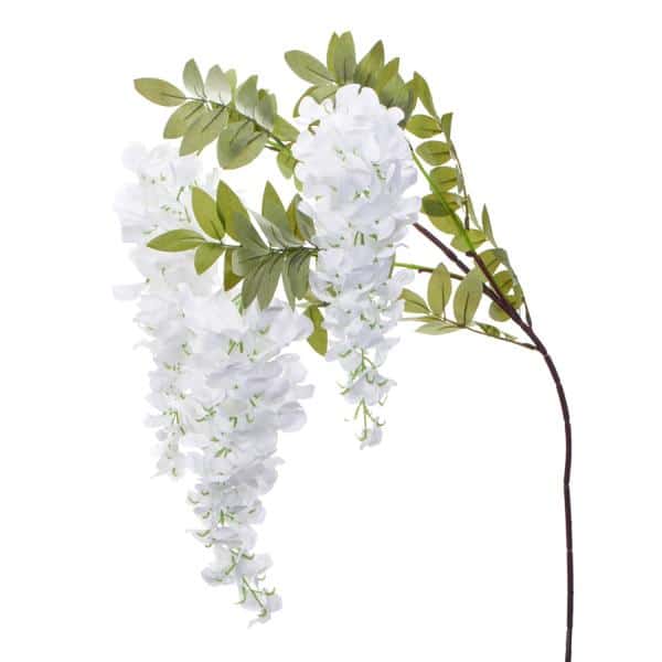Decostar™ Artificial Wisteria Flower Stem w/ Greenery - 39" - White | Rental