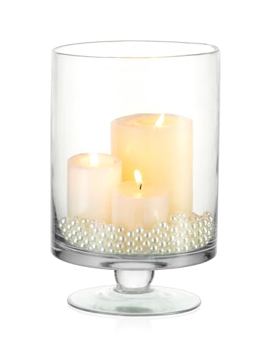 Glass Candle Holder for Pillar Candles - Large Glass Vases for Table Decoration, Clear Hurricane Candle Holder for Wedding Christmas Halloween Party Centerpiece Dining Room Decor, | Rental