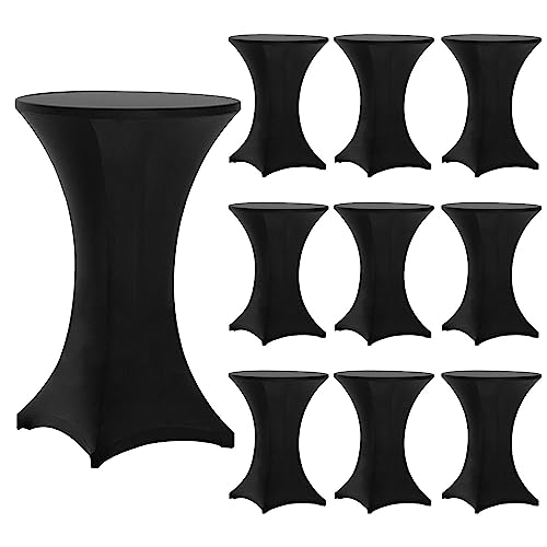 Tina's 10 Pack 30x42 Inch Highboy Spandex Cocktail Table Covers Black, Cocktail Table Tablecloth, Fitted Stretch Cocktail Tablecloth for Round Tables (10PC 30X42 Black) | Rental