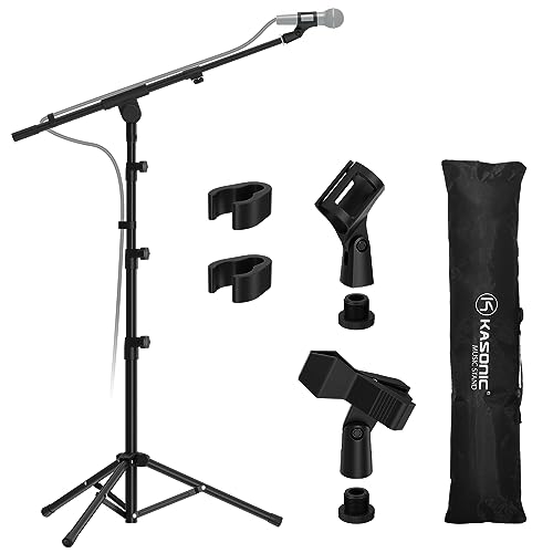 Kasonic Microphone Stand, Heavy Duty Adjustable Collapsible Tripod Boom Mic Stands with 2 Mic Clip Holders for Performance, Karaoke Singing, Speech, Wedding, Stage and Outdoor Acti | Rental