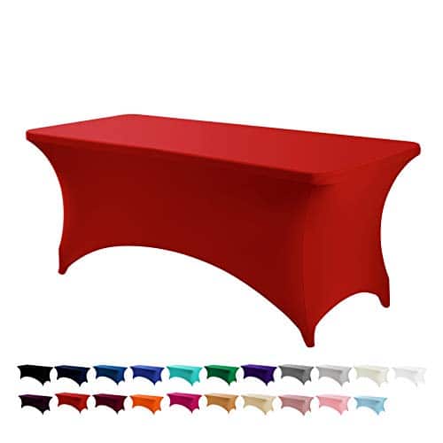 Peomeise 8FT Spandex Table Cover Rectangular Stretch Spandex Tablecloth (Red,8FT) | Rental
