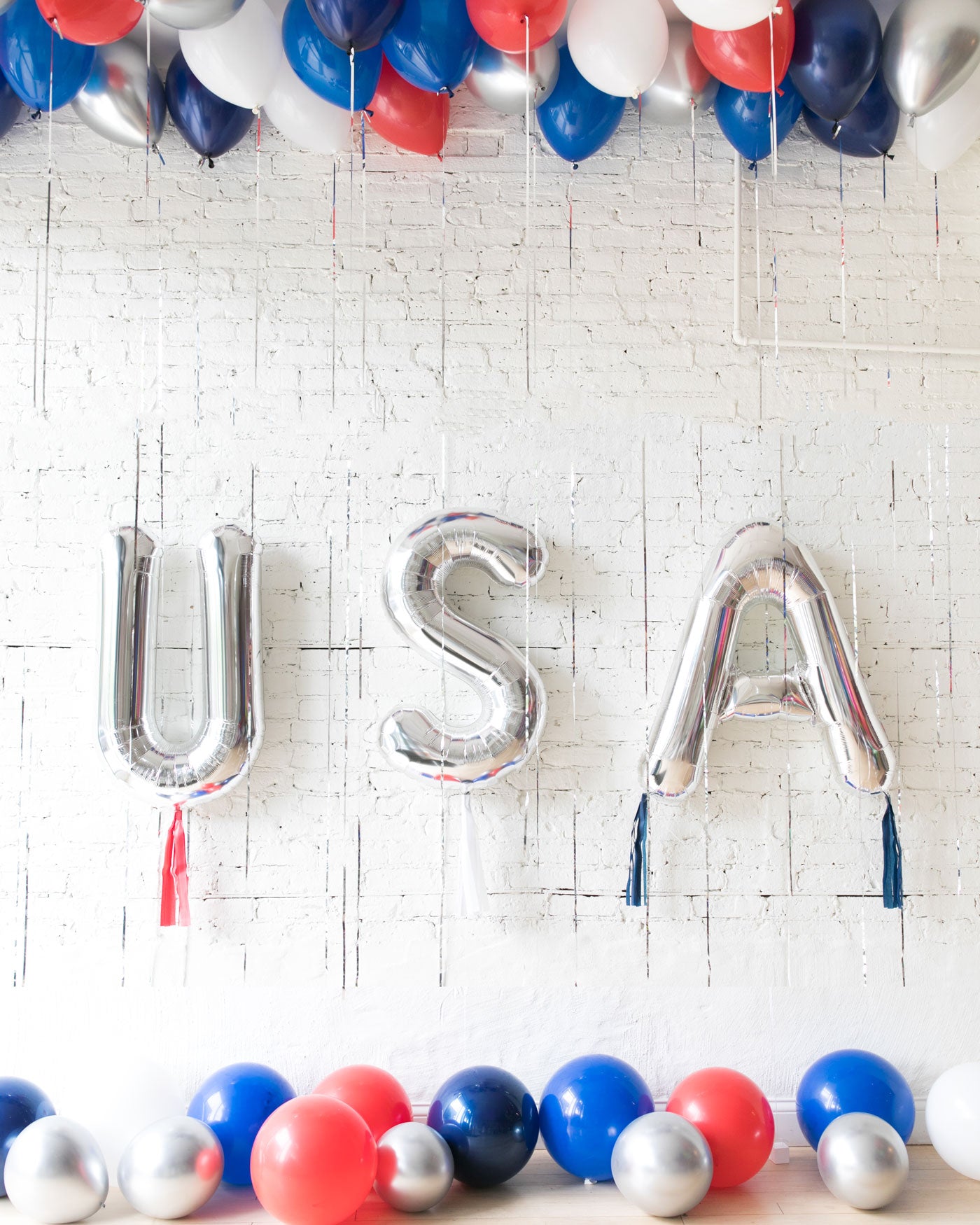 Red, White and Blue Palette Ceiling, Floor and Silver USA Balloons Set | Purchase
