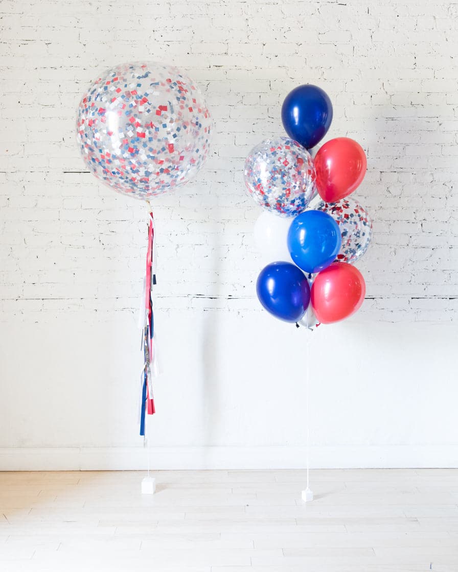Red, White and Blue Palette Confetti Giant and 11in Balloon Bouquet Set | Purchase