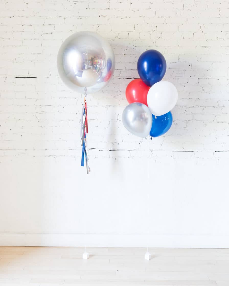 Red, White and Blue Palette 11in Balloon Bouquet and Silver Orb Set | Purchase