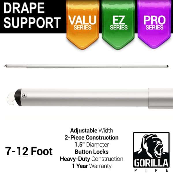7-12ft Telescoping Drape Support w/ Button Stops at 8ft, 10ft | Rental 7-12ft Telescoping Drape Support w/ Button Stops at 8ft, 10ft | Rental