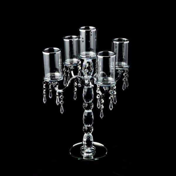Decostar™ Crystal Candelabra 5 arm with Glass Cylinders 19½" - Silver | Rental