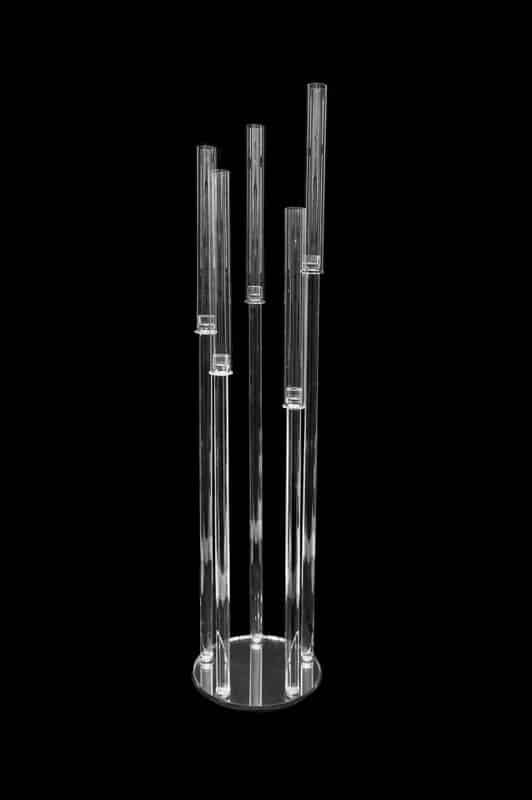 Crystal Cluster Round Glass Candelabra - 5 Pillar - 12" x 52" | Rental