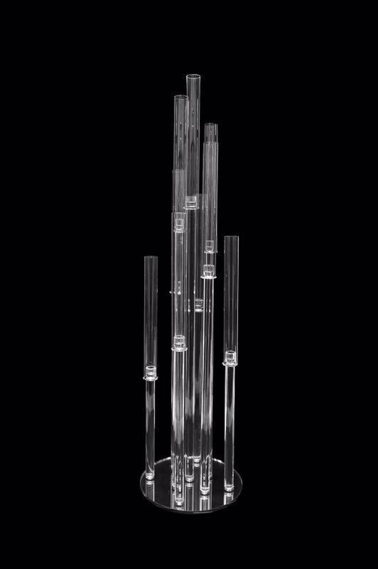 Crystal Cluster Round Glass Candelabra - 9 Pillar - 12" x 52" | Rental