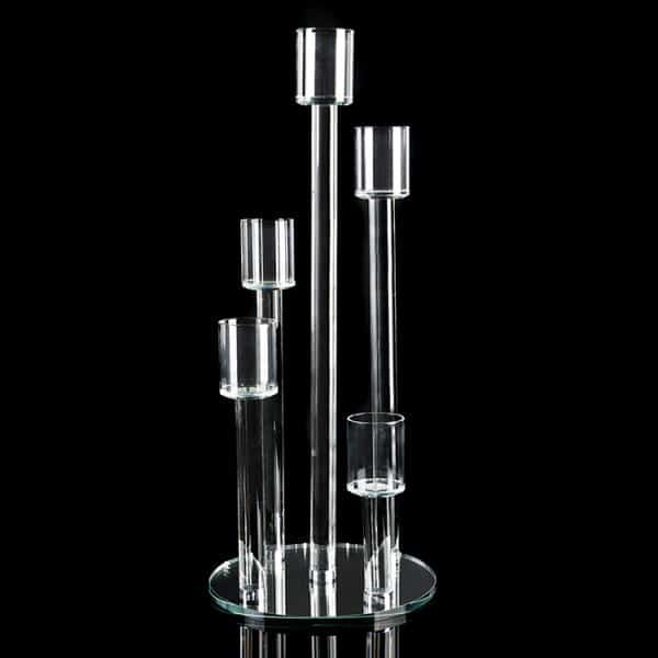 Crystal Cluster Round Glass Candelabra - 5 Pillar - 9¾" X 23¼" | Rental