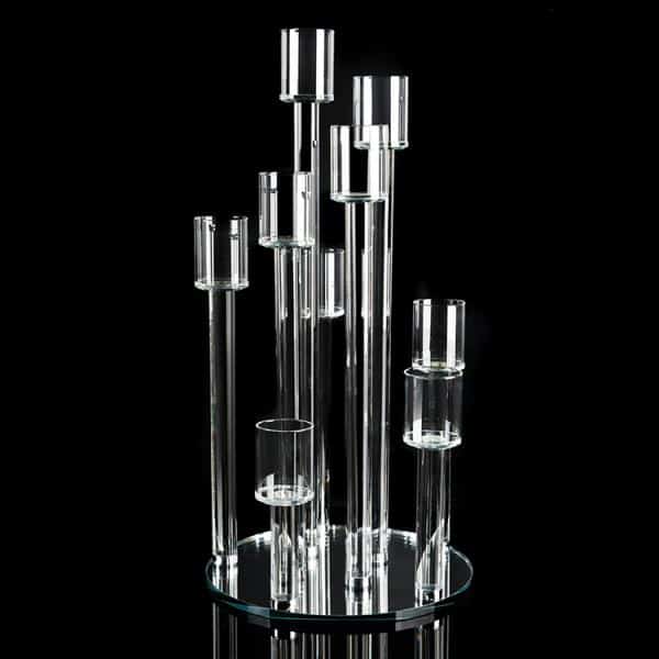 Crystal Cluster Round Glass Candelabra - Pillar - 11¾" X 23¼" | Rental