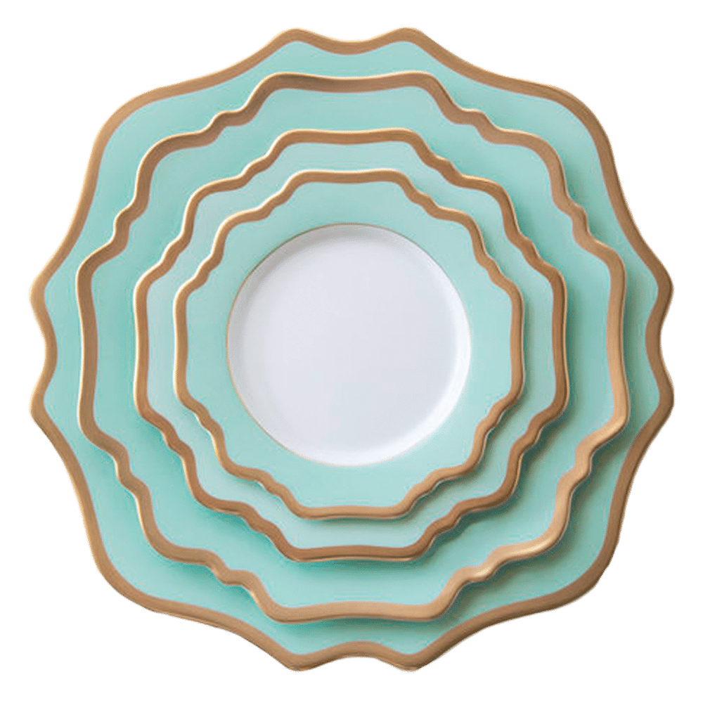 Casablanca Porcelain Collection in Aqua/Gold | Rental