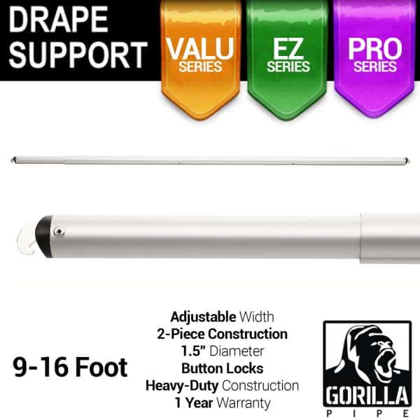 9-16ft Telescoping Drape Support w/ No Button Stops | Rental