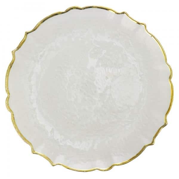 Decostar™ Glass Charger Plate 13" - Gold Scalloped Edge - 8 Pieces | Rental