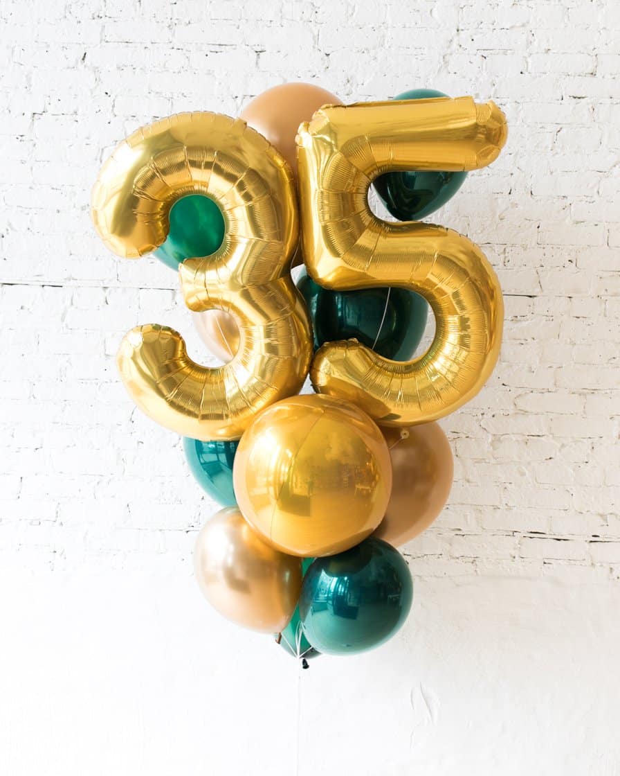 GIFT-Forest Green and Gold Palette Foil Number and Latex Balloon Bouquet | Purchase