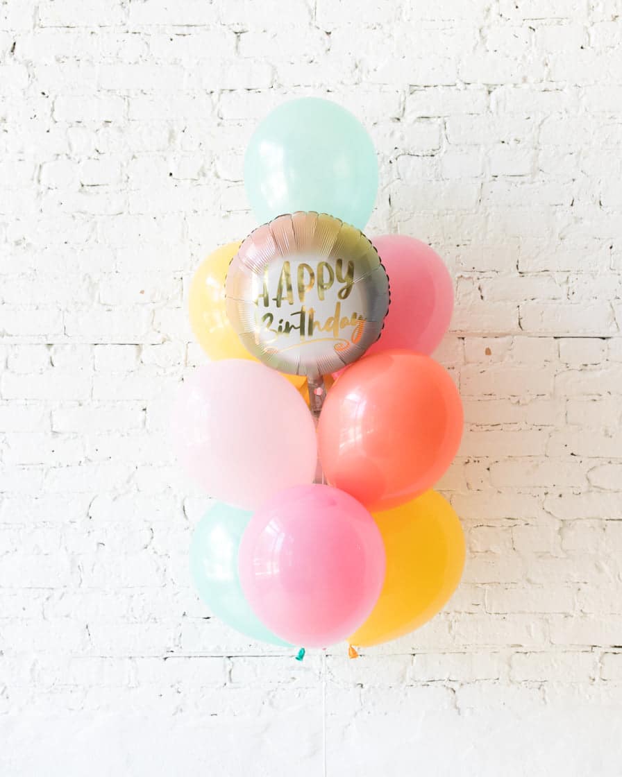 Colorful Bloom – Happy Birthday Foil and 11in Balloons – bouquet of 10 | Purchase