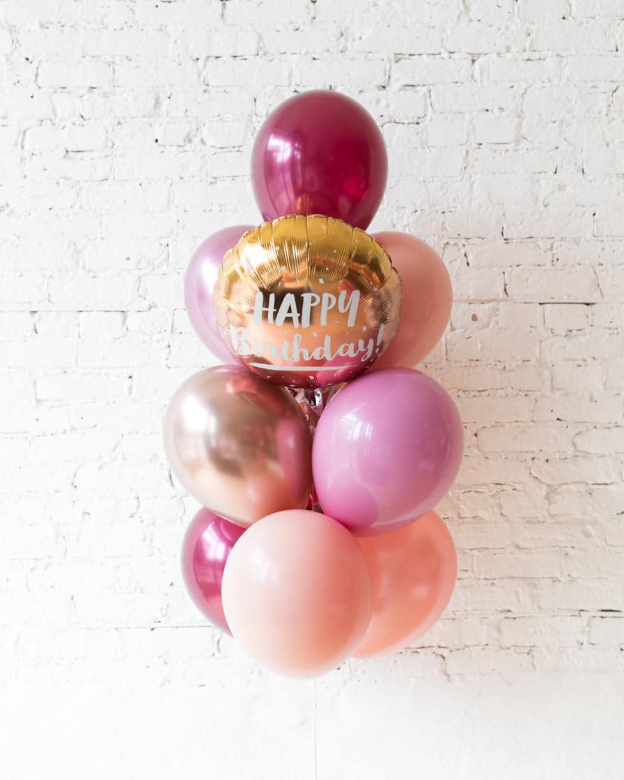 Berry Blush – Happy Birthday Foil and 11in Balloons – bouquet of 10 | Purchase