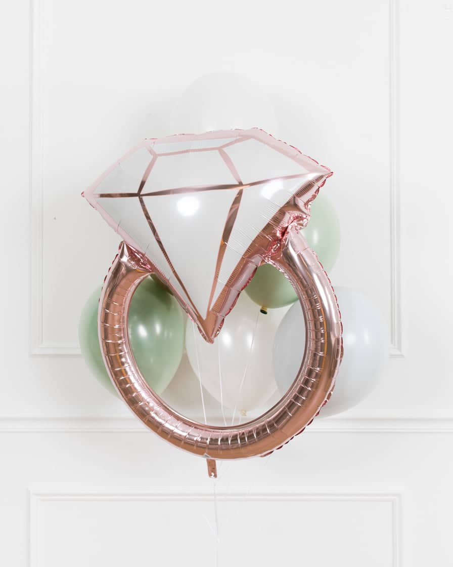 Botanical  – Diamond Ring and 11in Balloons – bouquet of 7 | Purchase