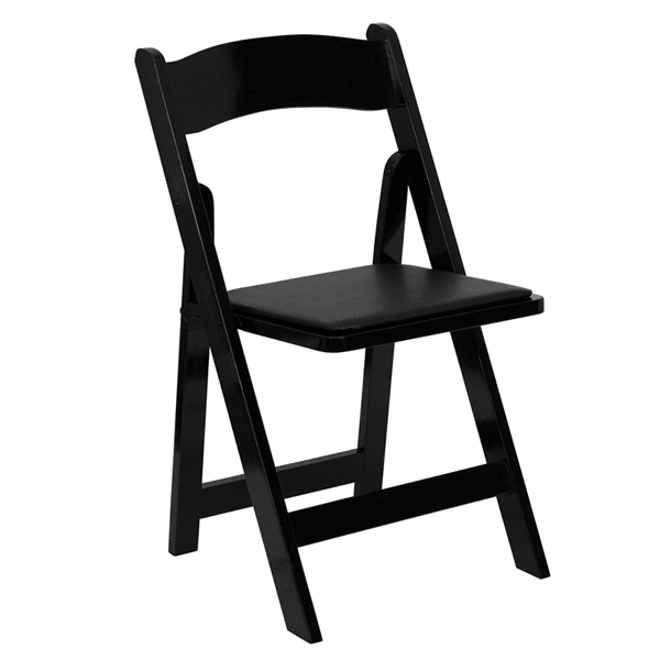 FirmFold™ Wood Folding Chair w/ Vinyl Padded Seat - Black | Rental