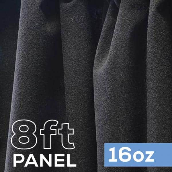16oz. Fire Retardant Duvetyne/Commando Cloth - Sewn Drape Panel w/ 4" Rod Pockets - 8ft in Black | Rental