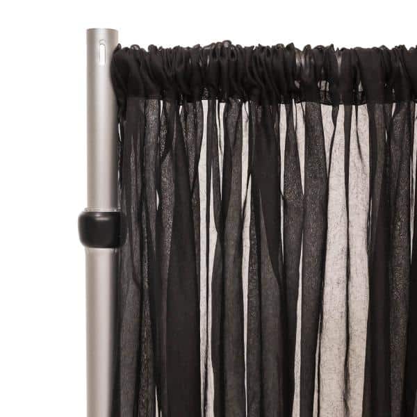 *FR* Crushed Sheer Voile Curtain Panel by Eastern Mills w/ 4" Pockets - 10ft Wide - Black | Rental