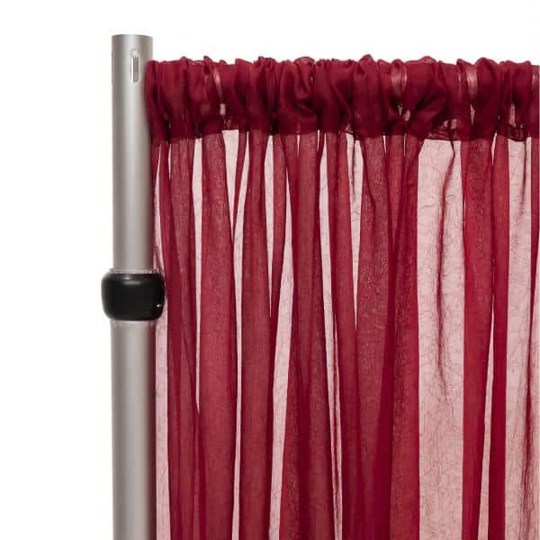 *FR* Crushed Sheer Voile Curtain Panel by Eastern Mills w/ 4" Pockets - 10ft Wide - Burgundy | Rental