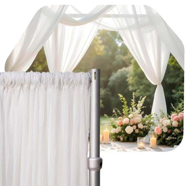 *FR* Crushed Sheer Voile Curtain Panel by Eastern Mills w/ 4" Pockets - 10ft Wide - White | Rental