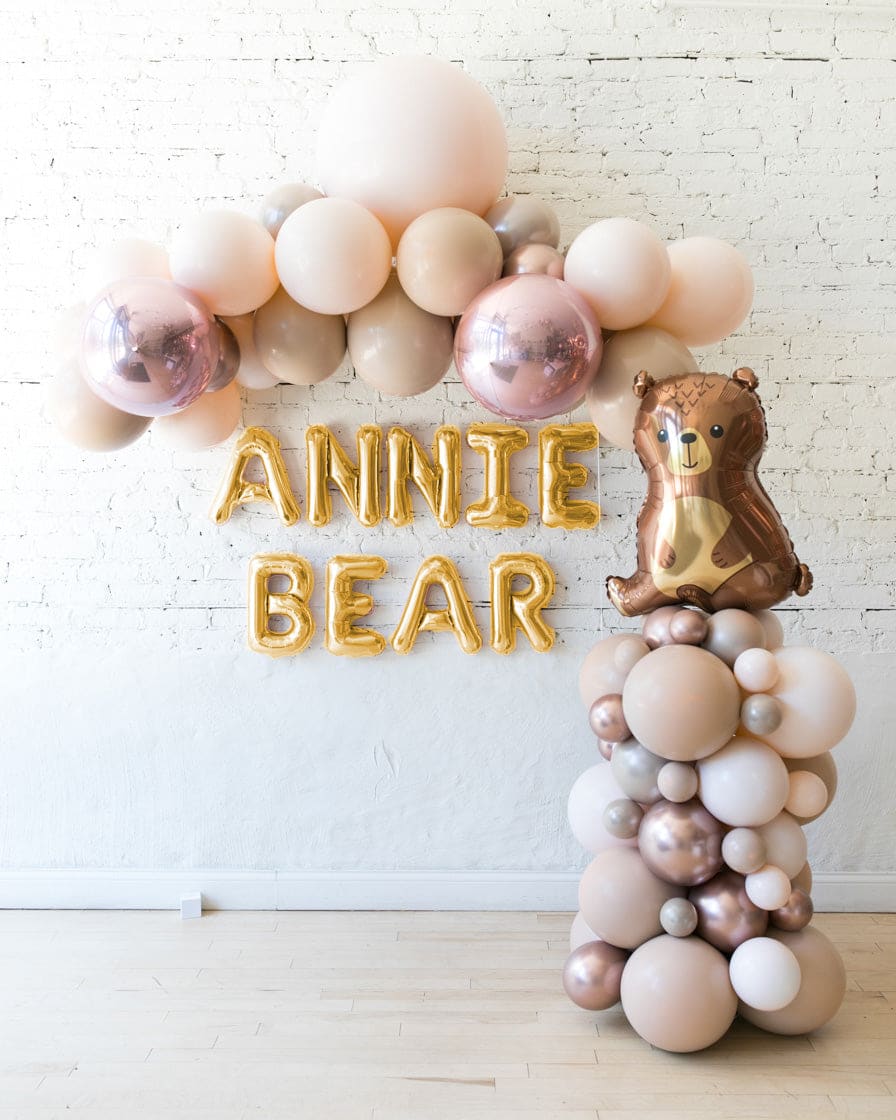 Glam Tan – Floating Arch, Letters & Balloon Column Set | Purchase Glam Tan – Floating Arch, Letters & Balloon Column Set | Purchase