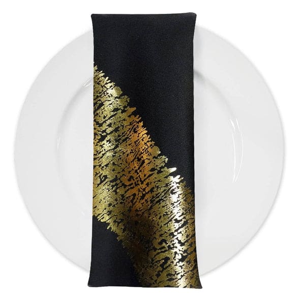 Stripe (Metallic Print) Table Napkin in Black and Gold | Rental