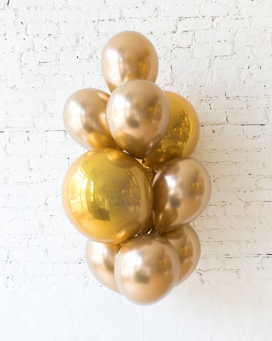Golden – Orbs and 11in Balloons – bouquet of 10 | Purchase
