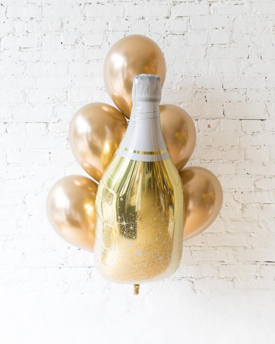 Golden – Champagne Foil and 11in Balloons – bouquet of 7 | Purchase