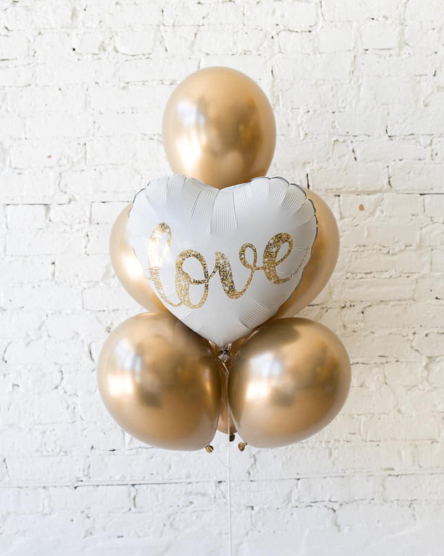 Golden – Love Foil Heart and 11in Balloons – bouquet of 7 | Purchase