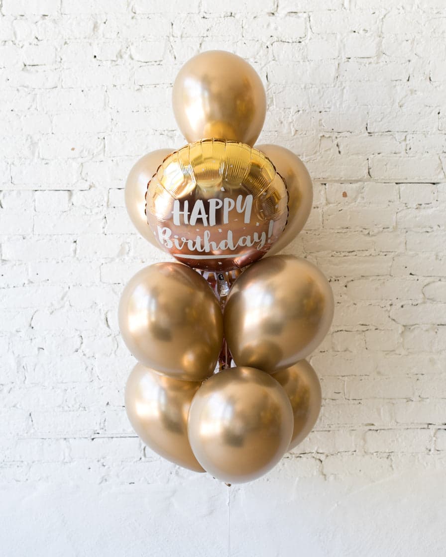 Golden – Happy Birthday Foil and 11in Balloons – bouquet of 10 | Purchase