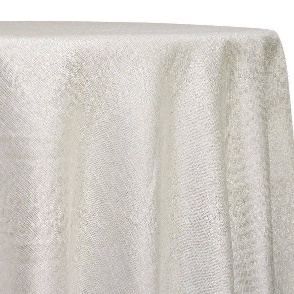 Metallic Burlap Table Linen in Ivory/Silver | Rental