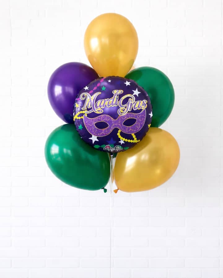 Mardi Gras – Foil and 11in Balloon Bouquet | Purchase
