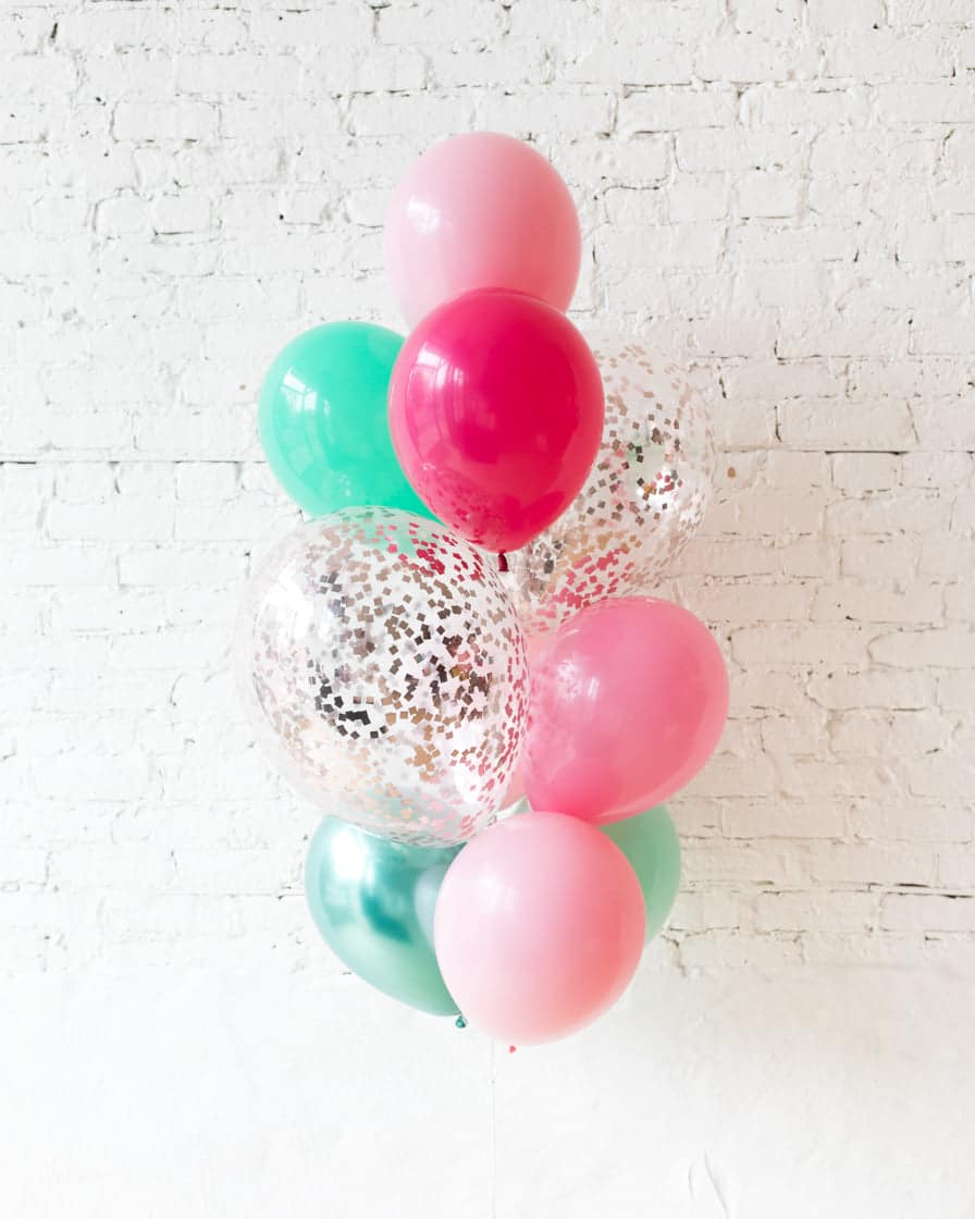 Flamingo Fling – Confetti and 11in Balloons – bouquet of 10 | Purchase