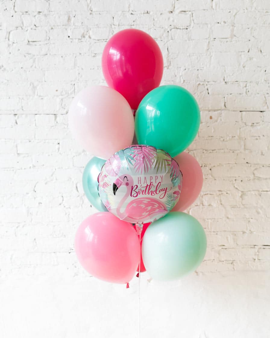 Flamingo Fling – Happy Birthday Foil and 11in Balloons – bouquet of 10 | Purchase