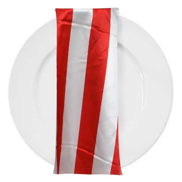 2" Satin Stripe Table Napkin in White and Red | Rental