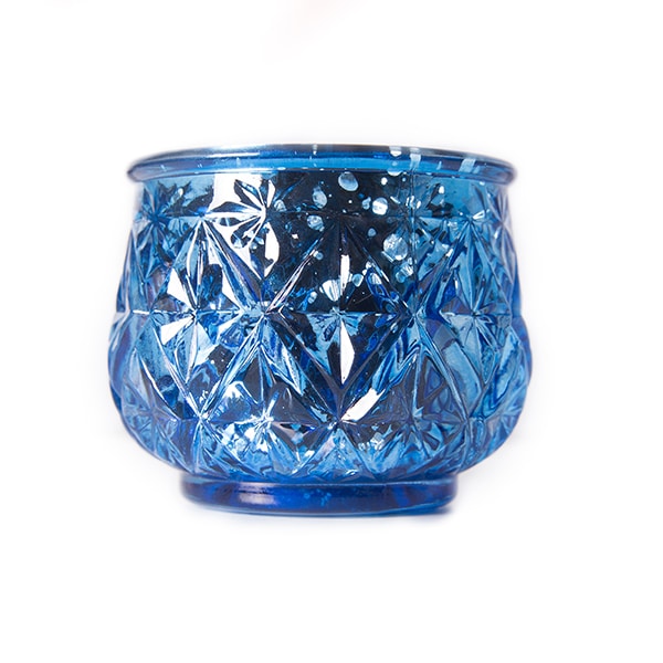 DecoStar™ 2 1/2" Glam Diamond Etched Mercury Glass Candle/Votive Holder - Blue - 6 PACK | Rental