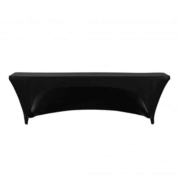 8ft Banquet 200 GSM Grade A Quality Open Back Spandex Table Cover Black | Rental 8ft Banquet 200 GSM Grade A Quality Open Back Spandex Table Cover Black | Rental
