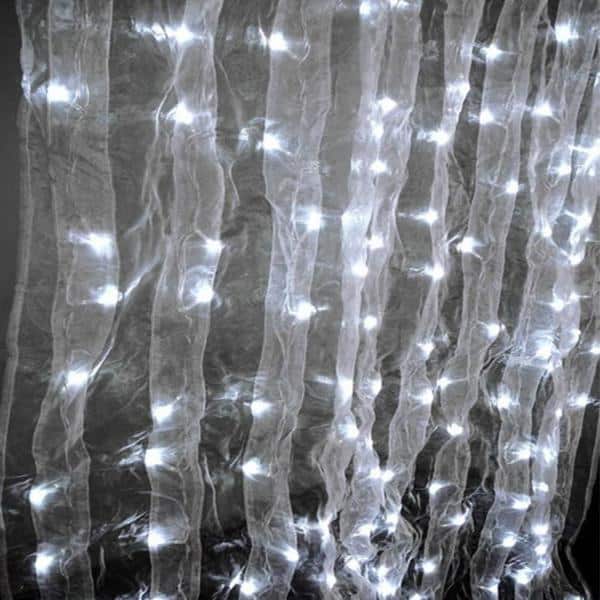12ft Tall White Organza Curtain w/ LED Lights | Rental