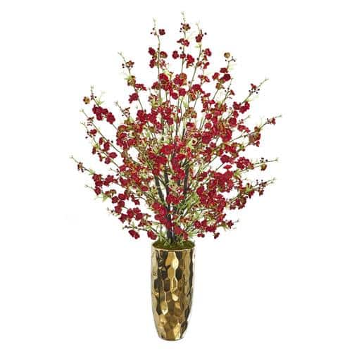 33” Cherry Blossom Artificial Arrangement in Gold Vase | Rental