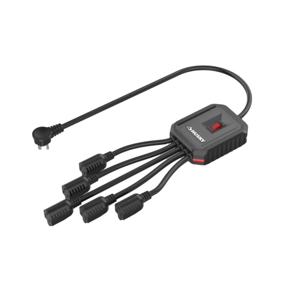 Husky — 3 ft. 5-Outlet Power Squid Adapter Extension Cord, Black | Rental