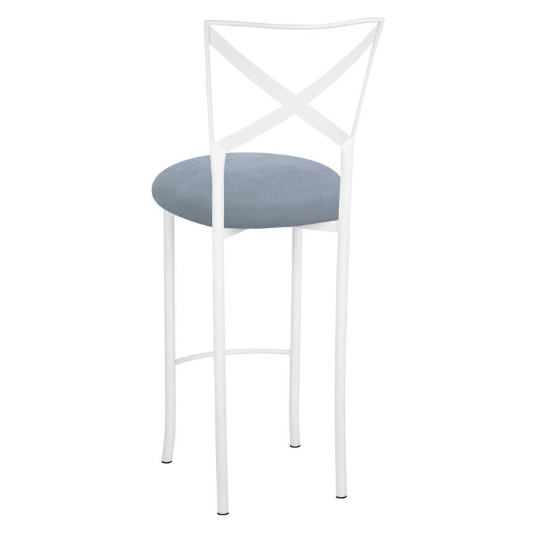Simply X White Barstool with Ice Blue Suede Cushion   Chameleon Chair Collection
